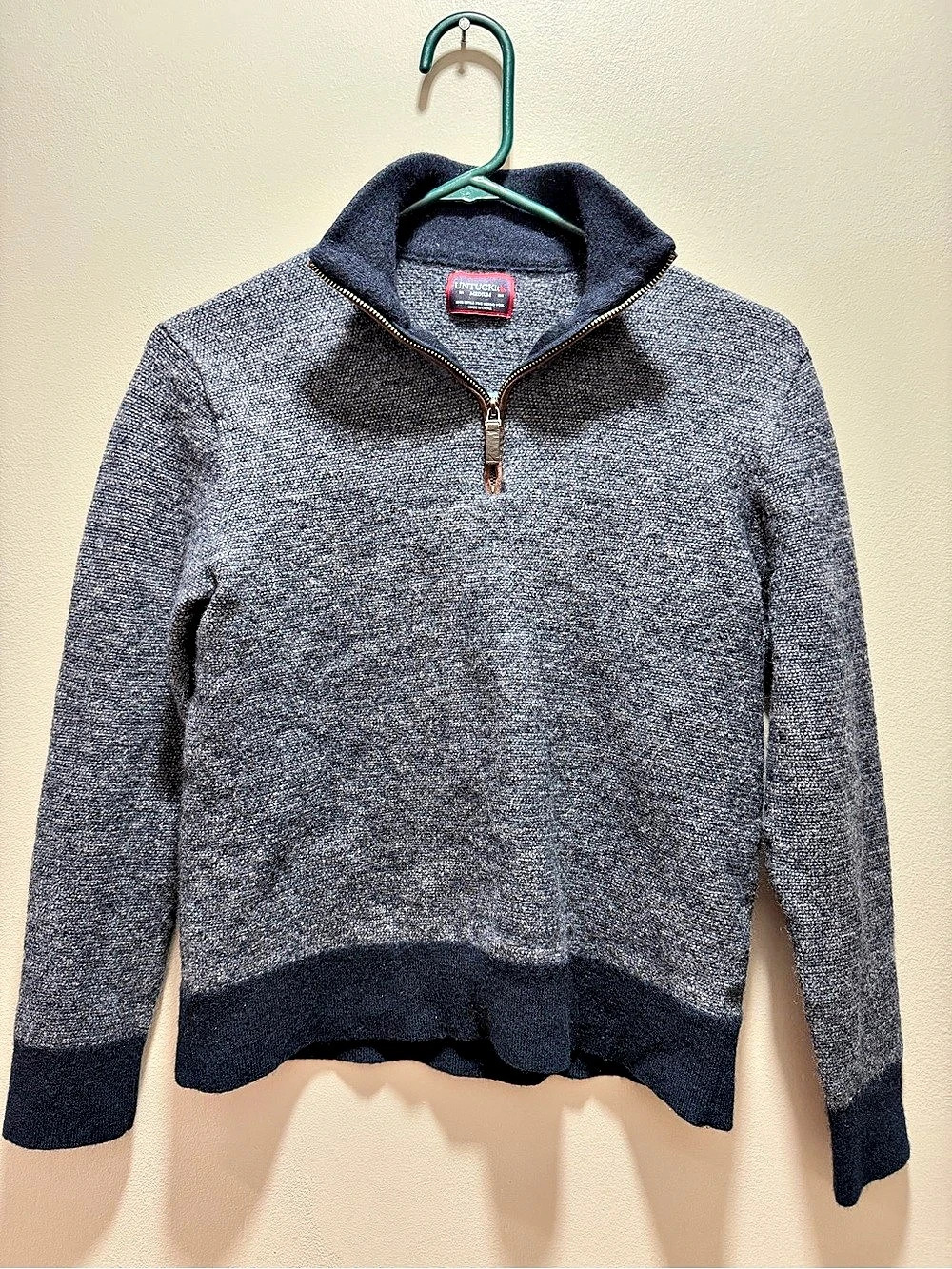 UNTUCKit Beigardo Jacquard Quarter-Zip Wool Sweater in Gray Size Medium